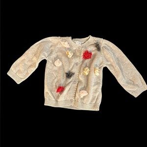 Mudpie Girls Gray Sweater Cardigan with Pom Poms, 12-18m